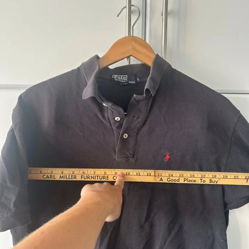 Vintage Polo Ralph Lauren Mens Black Pique Polo Shirt Made in USA Red Pony Large